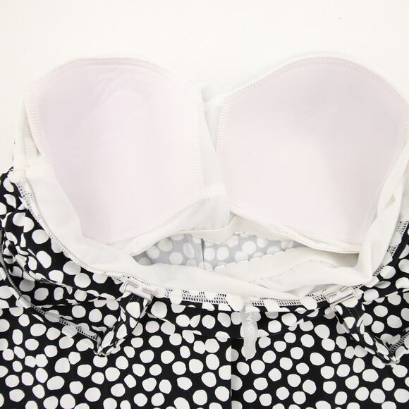 Lands End Tankini Top Black White Dotted Strapless Removable Straps Bra Size 2 - Picture 10 of 12